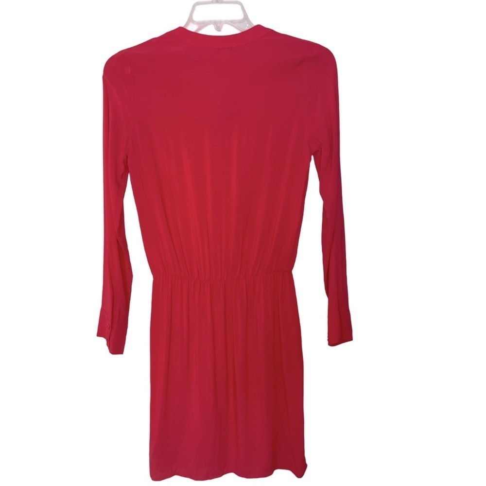 Splendid Coral Long Sleeve V Neck Mini Dress Pockets Elastic Waist Size M NEW - Picture 4 of 10